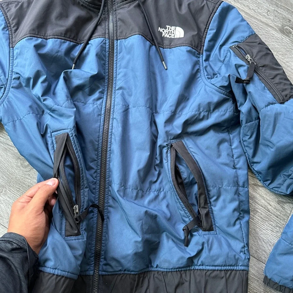 The North Face Men's Hooded Jacket M Blue Black Colorblock Insulated